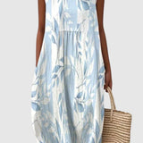 Olívia - Vestido Fluido com Riscas e Folhagem
