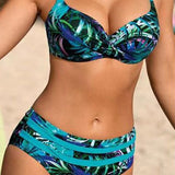 Margarida - Biquíni de cintura alta com estampa de folhas