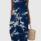Amália - Vestido Floral Azul Marinho