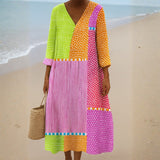 Fátima – Vestido Patchwork Multicolorido