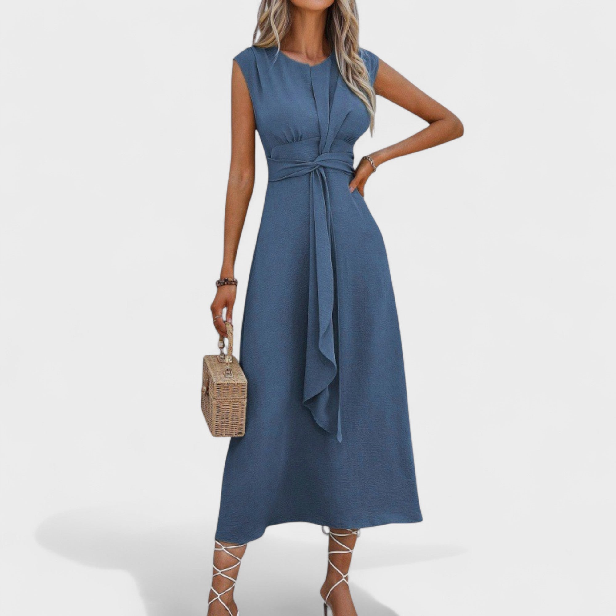 Emília - Vestido maxi elegante sem mangas e gola redonda