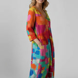 Rita - Vestido Fluido Artístico com Decote em V