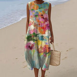 Milene - Vestido Fluido com Efeito Aquarela Elegante