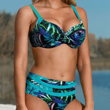 Margarida - Biquíni de cintura alta com estampa de folhas