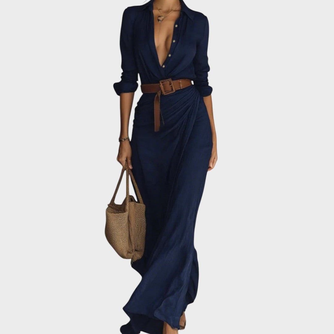 Júlia - Vestido maxi justo de manga comprida