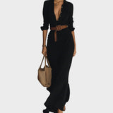 Júlia - Vestido maxi justo de manga comprida