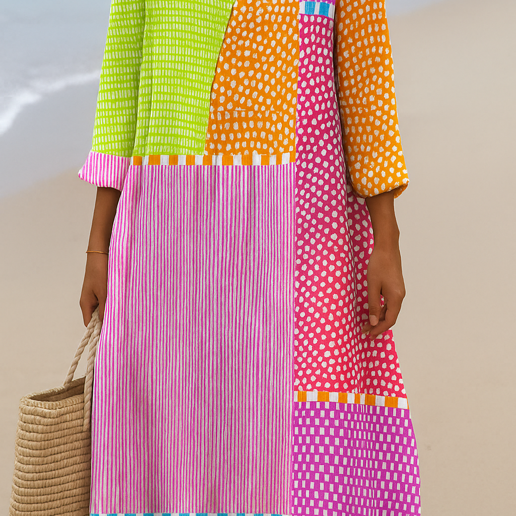 Fátima – Vestido Patchwork Multicolorido
