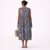 Marta - Vestido Fluido com Padrão Floral Silvestre