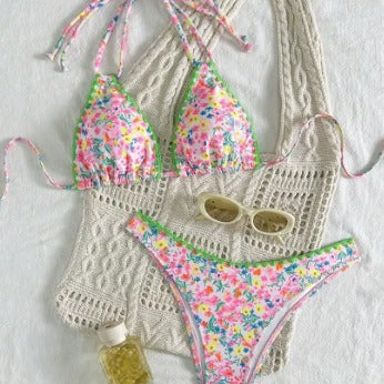 Rita - Biquíni com laço no pescoço em renda vibrante