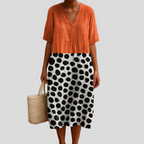 Penelope - Vestido Laranja com Pontos Contrastantes