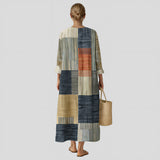 Madalena - Vestido Maxi em Patchwork Geométrico