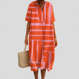 Lúcia - Vestido Geométrico Laranja e Rosa