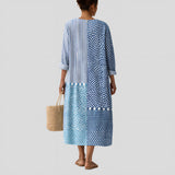 Camila - Vestido Patchwork em Tons de Azul