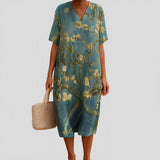 Mara - Vestido Floral em Verde-Água