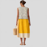 Helena - Vestido Pontilhado com Blocos de Cor