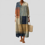 Madalena - Vestido Maxi em Patchwork Geométrico