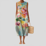 Milene - Vestido Fluido com Efeito Aquarela Elegante