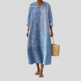 Camila - Vestido Patchwork em Tons de Azul