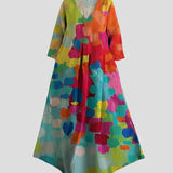 Rita - Vestido Fluido Artístico com Decote em V