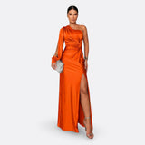 Caetana – Vestido Longo Assimétrico com Drapeado