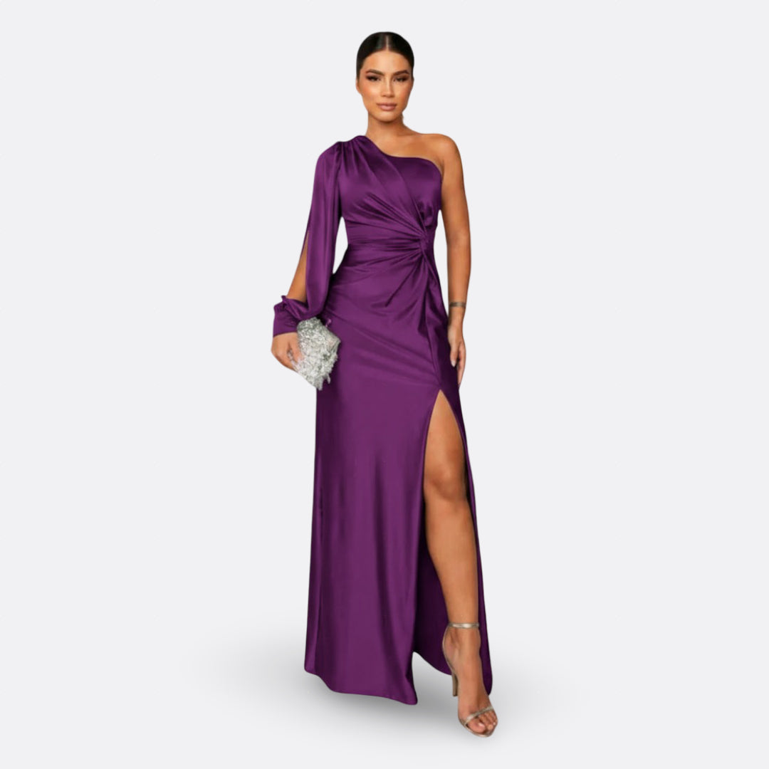 Caetana – Vestido Longo Assimétrico com Drapeado