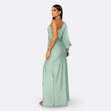 Caetana – Vestido Longo Assimétrico com Drapeado