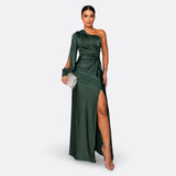 Caetana – Vestido Longo Assimétrico com Drapeado