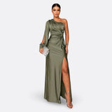 Caetana – Vestido Longo Assimétrico com Drapeado