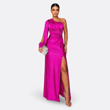 Caetana – Vestido Longo Assimétrico com Drapeado