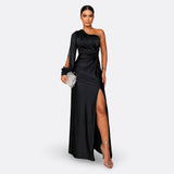 Caetana – Vestido Longo Assimétrico com Drapeado