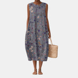 Marta - Vestido Fluido com Padrão Floral Silvestre